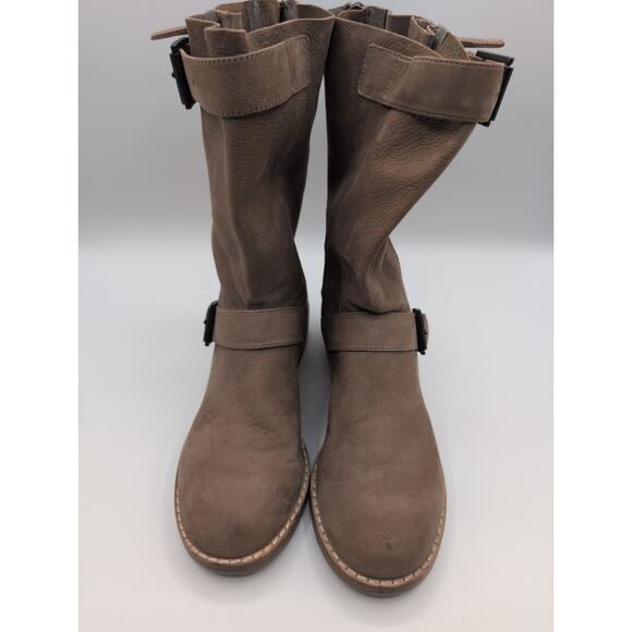 Eileen Fisher Log Two Buckle Mid Shaft Oatmeal Suede Boots Size 6.5 - Picture 2 of 10